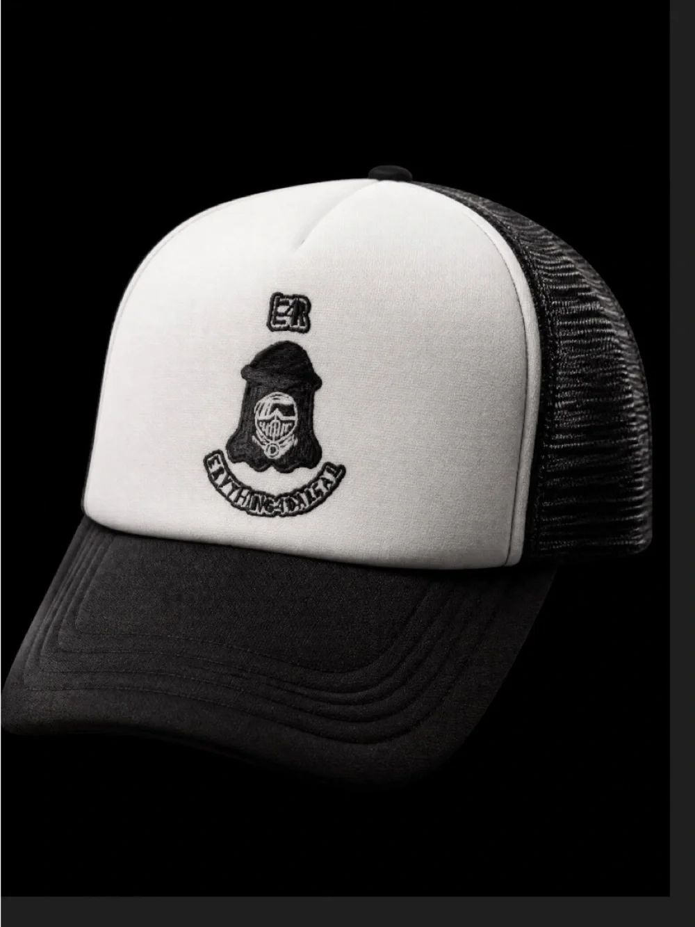Black & White Trucker Cap with Embroidered Crest